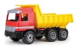 Lena 02031 - Starke Riesen Muldenkipper Mercedes Benz Actros, Kipplaster ca. 63 cm, großer Kipper mit 3 Achsen und verriegelbarer Kippmulde, robustes Baustellen Spielfahrzeug für Kinder ab 3 Jahre, Rot, Gelb, Schwarz