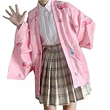 Süßer Lolita Mädchen Kimono Cardigan Frauen Japanisch Niedlicher Druck Anime Cosplay Robe Strand Cover Up Top, Rosa, EinheitsgröÃŸe