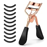Sibba Professioneller Wimpernzange Wimpernzange mit 10 extra Silikon-Ersatzpads für Frauen Mädchen kein Kneifen oder Ziehen Passend für alle Augenformen (Gold)