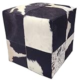 Casa Moro Patchwork Fell-Hocker Laya 45x45x48 cm (B/T/H) aus echtem Fell & Holz | Luxus Ledersitzkissen Pouf Sitzwürfel | edel Polsterhocker | HH5802