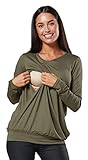 HAPPY MAMA. Damen Umstandsmoden Top Still T-Shirt Lagendesign Lange Ärmel. 005p (Khaki, 42-44, XL)