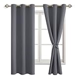 JIUZHEN Blickdicht Vorhänge Gardinen Ösenvorhang für Schlafzimmer Wohnzimmer,Grau Verdunkelungsvorhang,2 Stück,137x117cm(HxB)