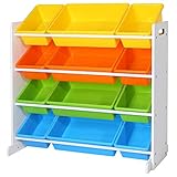 SONGMICS Kinderregal, Kinderzimmerregal, Spielzeugaufbewahrung für Kinder, Aufbewahrungsregal für Spielzeug, Ordnungsregal mit Aufbewahrungsboxen, Mehrfarbig GKR04W, 86 x 38 x 78 cm (W x D x H)