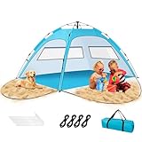 Purebox Strandmuschel, Strandzelt für 2-4 Personen, tragbares automatisches Strandzelt, UV50+ Schutz mit Doppeltüren, geeignet für Familien-Strandcamping, Gartengrill, Wanderzelt