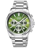 CIVO Uhren Herren Edelstahl Chronograph: Silber Armbanduhr Herren mit Datum - Grün Zifferblatt Uhr Wasserdicht Quarz Mode Casual