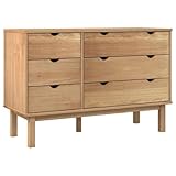 vidaXL Massivholz Schubladenschrank Kommode Schrank Wohnzimmer Schubladenkommode Aufbewahrungsmöbel Anrichte Sideboard OTTA 111x43x73,5cm