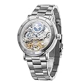FORSINING Herren Wasserdichte Uhr Mechanische Uhr für Männer Edelstahl Römische Ziffern Sonnenphase Armbanduhr
