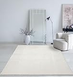 Mia´s Teppiche Taos kuscheliger Kurzflor Teppich, Anti-Rutsch Unterseite, Waschbar bis 30 Grad, Super Soft, Felloptik, Creme, 120 x 160 cm