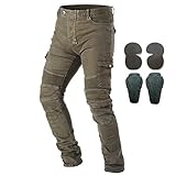 Armor Qtrees Herren Motorradhose, Jeansjeans mit Rüstung, 4 x Kniepolster, Herren, Armee-grün, L=32