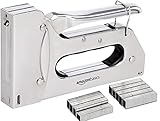 Amazon Basics Strapazierfähiger Handtacker, Tackerpistole mit 1000 Heftklammern, für Polstermöbel, Hausreparaturen, Tischlerarbeiten und andere professionelle Projekte, Silberfarben