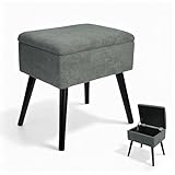 Zedelmaier Sitzhocker mit Stauraum Hocker schminktisch Fußhocker Schminkhocker Polsterhocker Ottoman Hocker mit stabilen Holzbeinen für Wohnzimmer SchlafzimmerFlur Grau Frottee 42x31x44cm