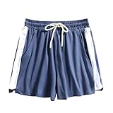 Sportshorts für Damen, für den Sommer, elastischer Taillenbund für Sport, mit weichem Kordelzug, für Yoga, Schwarz M