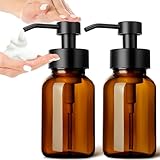 GMISUN Schaumseifenspender, 250ml Seifenspender Schaum Glas braun für Küche, 2 Stück Schaumspender für Badezimmer, nachfüllbaren Retro Seifenschaumspender, Spülmittelspender mit Etiketten