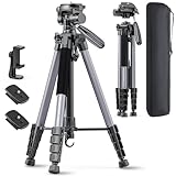 POLAM-FOTO Kamera stativ, 188 cm, Reisestativ mit Tragetasche, Stativköpfe, Aluminium, für Mirrorless Camera/DSLR/Handy/Camcorder, robuster Ständer,(Gewicht 1,27 kg, Tragkraft 3,99 kg) Grau