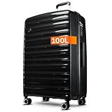 Koffer Groß 100 Liter Volumen - mit TSA Schloss, Koffer & Trolleys, Reisekoffer, Hartschalenkoffer, Hartschalenkoffer Groß, Trolley, Koffer XL, Reisekoffer mit rollen Groß, Koffer XXL (Schwarz, XL)