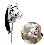 Ella & Piet® Hobby Horse Pferd mit Trense und Aufbewahrungsbeutel Steckenpferd Springpferd Spielpferd weicher Plüsch Größe wie A4 (Weiß-Schwarz)