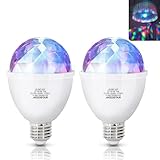 Aigostar LED Discolampe E27 3W RGB Discokugel 360° Rotierend LED-Partybeleuchtung Stimmungslicht Party Deko für Geburtstagsparty Hochzeitsfest Weihnachten Halloween, 2 Stück