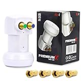 Premium X PXV-T Twin LNB - 2-Fach LNC Kopf mit LTE-Filter - 2 Teilnehmer - SAT Digital DVB-S2 4K HD 3D - vergoldete Kontakte - Weiß - extra klein - inklusive 4X F-Stecker