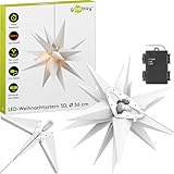 goobay 64788 LED Weihnachtsstern 3D Ø 56 cm/Stern mit 18 Zacken und Timer/Weihnachtsdeko/ für stimmungsvolle Atmosphäre/ Batteriebetrieben/Wanddeko/Leuchtstern/weiß