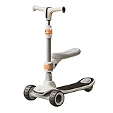 GAOCUNBING Elektroroller mit 3 Rädern, zusammenklappbarer Power Assist mit Musik, Cooler Beleuchtung, Roller für Jungen, höhenverstellbar, Abnehmbarer Sitz White