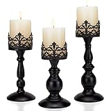 Vintage kerzenhalter 3er Set, 21cm, 22cm, 30cm, Schwarze Metall Kerzenständer für stumpenkerzen, Kerzenhalter für Tischdeko, Wohnzimmer, Kamin, Gothic Kerzenteller Deko