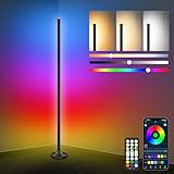 Bowfar LED Stehlampe Wohnzimmer, 165cm RGBIC Stehlampe Dimmbar 3000K-6500K LED Ecklampe mit Fernbedienung＆APP, 16 Millionen Farben, Musikmodi, 300 Szenenmodi, Standleuchte für Schlafzimmer Gaming TV