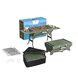STR Appliances Tragbarer Camping Grill, Faltbare Holzkohlegrills, Tischgrill Holzkohle für Reisen 45x31 cm, Tischgrill Campinggrill für Outdoor Kochen, Camping und Picknick (Army Green)
