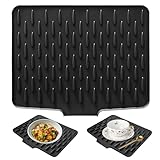 Auslaufsicherer Arbeitsplattenschutz Aus Silikon Faltbare, Geschirr Abtropfmatte Schwarz mit Rutschfestem Design 40×32cm, Große Silikon Abtropfmatte Spüle Umweltfreundlich für Küchenspüle, Badezimmer
