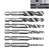 6 Stück Kombi Bohrer Gewindebohrer Set, 2-in-1 Funktion für Metall Holz Kunststoff, M3-M10 Gewindebohrer mit Anti-Rost-Beschichtung, Schnellarbeitsstahl HSS, Scharniermontage Reparatur Heimwerker