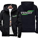 ERWAAD Herren Outdoor-Softshell-Jacke für Fendt Print Wasserdichter Leichter Windbreaker Wandern Camping Kapuzenjacke mit Reißverschluss Winddichter Frühlingsmantel-Black||XL