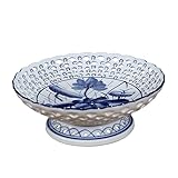 GREENADSCAPE 1Stk Vintage Obstschale Base weißer Tortenständer Töpferteller Schmuckständer home decor wohnungsdeko hausdeko kuchen Lebensmittelbehälter aus Keramik Buddha-Opferplatte Blue