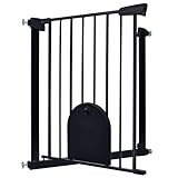 NAIZY Türschutzgitter mit Tür Treppenschutzgitter für Kinder und Haustiere Ohne Bohren Metallgitter Erweiterbar mit Verlängerung, 75-85cm Breite, Schwarz
