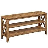 VASAGLE Schuhbank, Sitzbank mit Schuhregal, Flurbank, 2 Schuhablagen, 30 x 100 x 48 cm, hält bis zu 272 kg, Landhausstil, für Wohnzimmer, Schlafzimmer, honigbraun LSB153K41