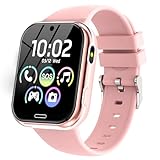 Smartwatch Kinder - Smart Watch Telefon für Kinderuhr Mädchen Jungen mit Spiele Anruffunktion SOS Kamera Musik Schrittzähler Taschenlampe Wecker, Kids Telefonieren Geschenk für 4-10 Jahre, Rosa