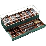 ProCase Uhrenbox mit 6 Fächern，Uhrenkasten mit Schublade, Men’s Watch Box, Uhrenaufbewahrung Uhrenkoffer Uhrenschatulle für Herren, Vatertagsgeschenk Uhr Aufbewahrungsbox - 6 Fächer, Grün