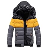 Daunen Winterjacke Lang Herren Puffer Jacke Herren Mit Kapuze Steppjacke Colorblock Thermojacke Stehkragen Kapuzenjacke Reißverschluss Trainingsjacke Gesteppte Jacke Bequeme Strickjacke Sweatjacke