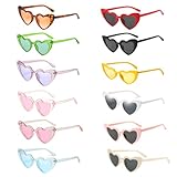 12 Paar Herz Sonnenbrille, 12 Brillen Herz-Sonnenbrillen für Damen, Retro Party Sonnenbrille, Party Brille Bunt, Hippie Gläser Brille für Party Foto Requisiten Fasching Halloween Geburtstagsfeier