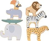 small foot Stapeltiere 'Safari' Stapel-und Balancierspiel mit 7 Tierfiguren aus Holz, ab 1 Jahr, 11704