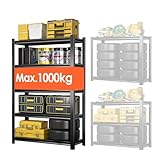 SUPEER Schwerlastregal Metall 183x90x40 cm mit 5 Verstellbaren Metallböden | Lagerregal für Keller & Werkstatt | Tragkraft bis 1000 kg | Schwarz ﻿