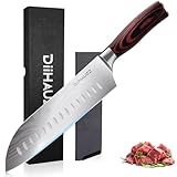 DiiHAUZZ Santokumesser 18cm Kochmesser, Profi Küchenmesser, Scharfes Messer mit 12° Klinge, Ergonomischer Pakkaholzgriff, Chefmesser für Fleisch, Fisch, Gemüse, Japanisches Messer für Zuhause