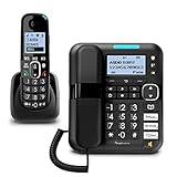 Amplicomms BigTel 1580 Kombi-Set schnurgebundenes Großtastentelefon mit schnurlosem DECT-Telefon, Anrufbeantworter, Audio-Boost, lauter Klingelton