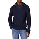 Amazon Essentials Herren Rippstrickpullover mit Viertel-Reißverschluss und lockerer Passform, Marineblau, L