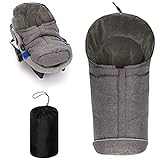 Zamboo Universal Fußsack Daunen für Babyschale und Babywanne - Winterfußsack für 3- oder 5-Punkt-Gurt, extra leicht und warm, mit Kapuze und Tasche - Grau
