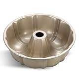Onader Gugelhupfform, Karbonstahl Gugelhupf Backform mit Antihaftbeschichtung, 25,5cm Rund Kuchenform Napfkuchenform für Kuchen Brot, Gesund & Leicht zu Reinigen - Gold
