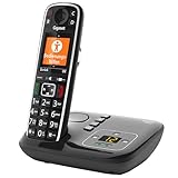 Gigaset E720A - Schnurloses Premium Senioren DECT-Telefon mit Anrufbeantworter - sprechende Wähltasten - Nummernansage & Namensansage - Anrufübertragung per Bluetooth, schwarz [Deutsche Version]