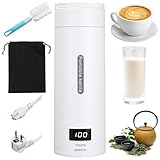 380ML Kleiner Tragbarer Wasserkocher, 3 in 1 Mini Elektrische Wassertasse mit Temperatureinstellung, Automatische Abschaltung, Bürsten und Taschen, Reise Wasserkocher für Kaffee Teezubereitung