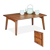 Relaxdays Couchtisch, klappbar, Walnussoptik, HxBxT: 25 x 60 x 40 cm, Bambus, niedriger Beistelltisch, Wohnzimmer, braun