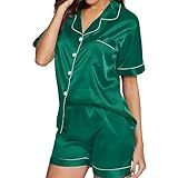Damen Nachthemd Kleid Knopfleiste, 2-teilig, Satin-Shorts-Set, Rüschenkragen, Nachtwäsche Lustige Schlafanzüge Damen (L, XXL)