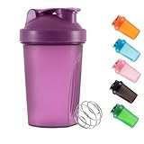 Shaker-Flasche für Proteinpulver, Kunststoff-Wasserflasche fürs Training, 400 ml, mit Mix-Ball und auslaufsichere Kappe, für Sport oder Gym, Flasche für nahrungsergänzende Getränke (Lila)