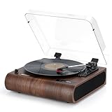 Retrospiler Plattenspieler, 3-Gang-Bluetooth-Plattenspieler mit eingebauten Lautsprechern, FM-Radio, Vinyl-MP3-Codierung, USB- & SD-Wiedergabe, LED-Bildschirm, Holz-Retro-LP-Player